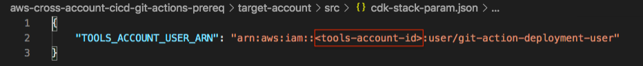 Replace <tools-account-id> with designated AWS account id
