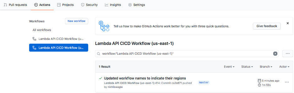 Workflow for region us-east-1