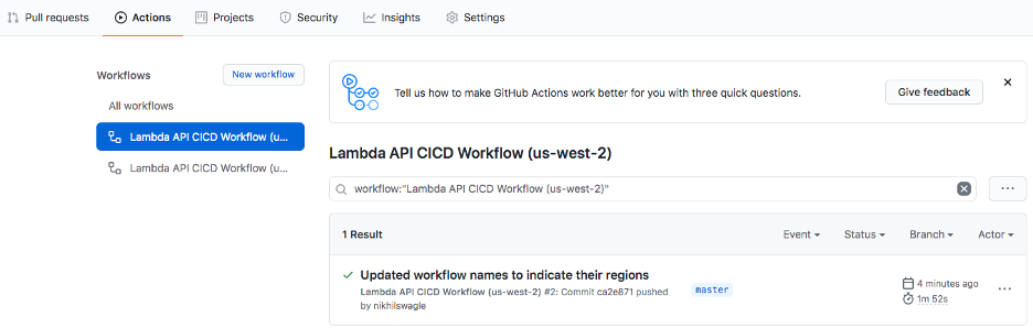 Workflow for region us-west-2