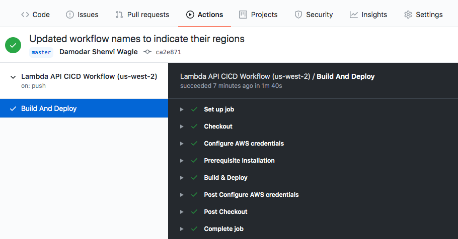 Git action workflow steps