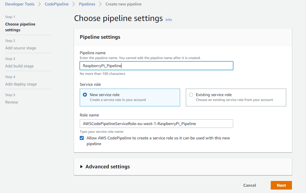 Pipeline settings