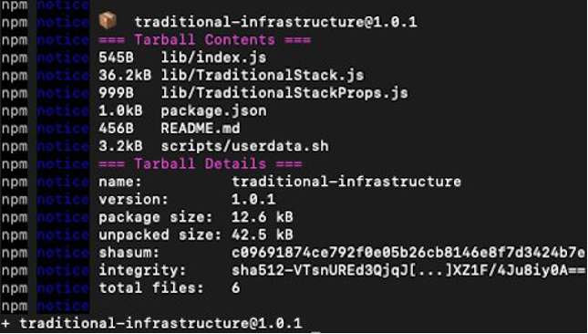 Successful publishing of Traditional construct package to CodeArtifact