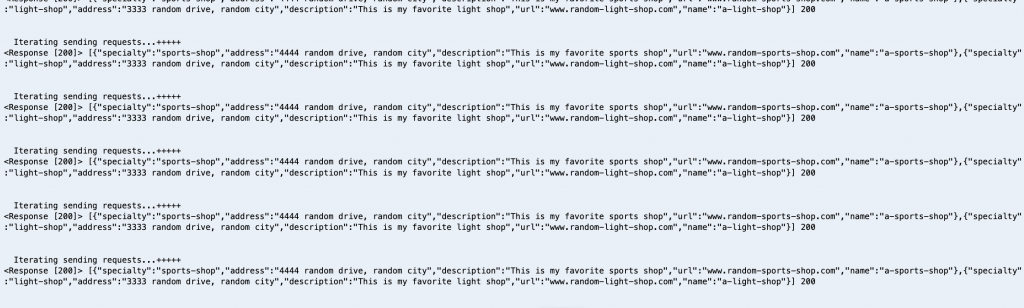 Terminal showing script executing and injecting traffic to API
