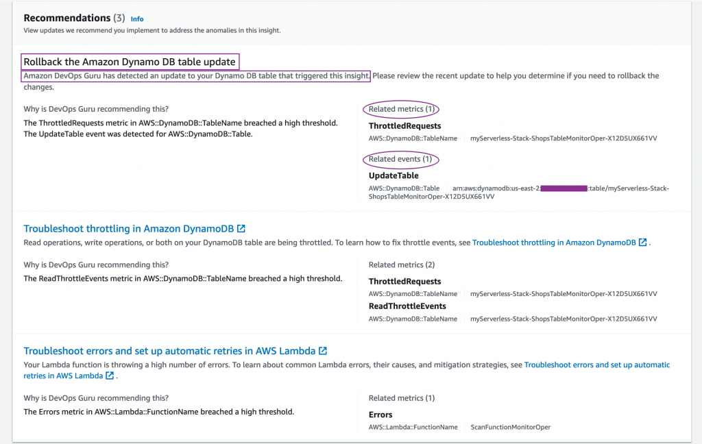 Recommendations provided inside the Insight
