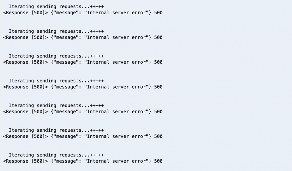 Terminal output now showing 500 errors for the script output