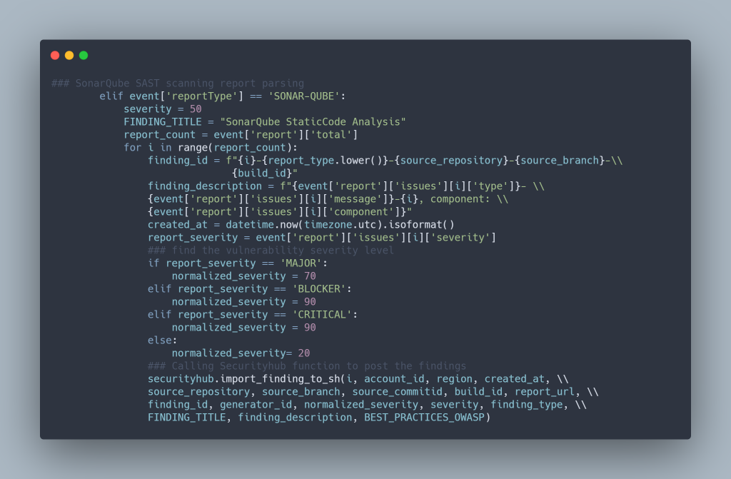 Lambda code snippet for SonarQube