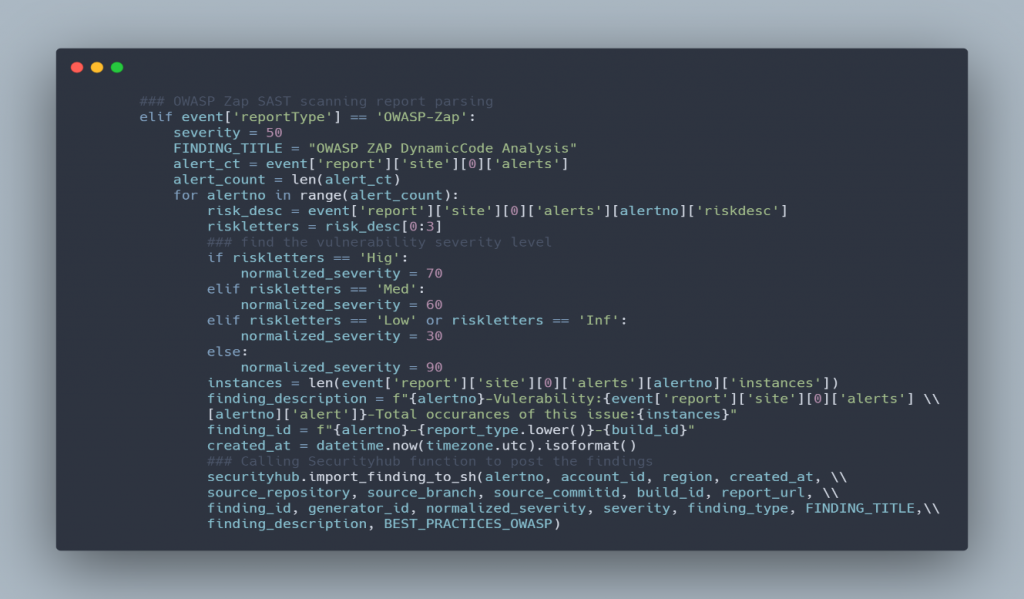 Lambda code snippet for OWASP-Zap 