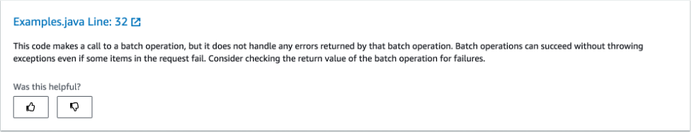 Screenshot of recommendations for batch operations