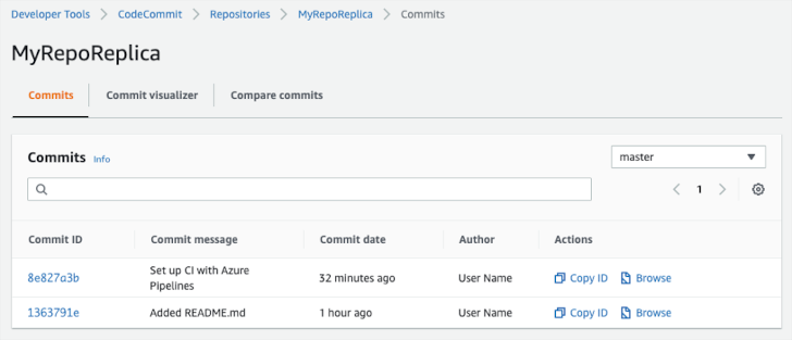 CodeCommit console screenshot