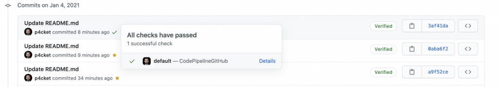 CodePipeline build status in Github test