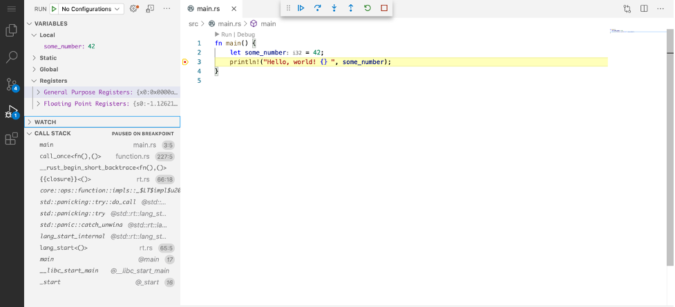 Code Server Debugger view