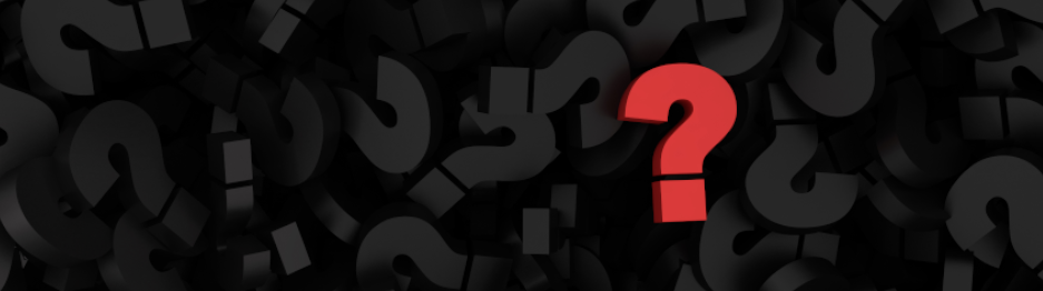 A red question mark sits on a field of chaotically arranged black question marks.