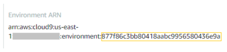 Screenshot of Cloud9 console showing ARN
