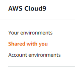 Screenshot of Cloud9 console showing environments