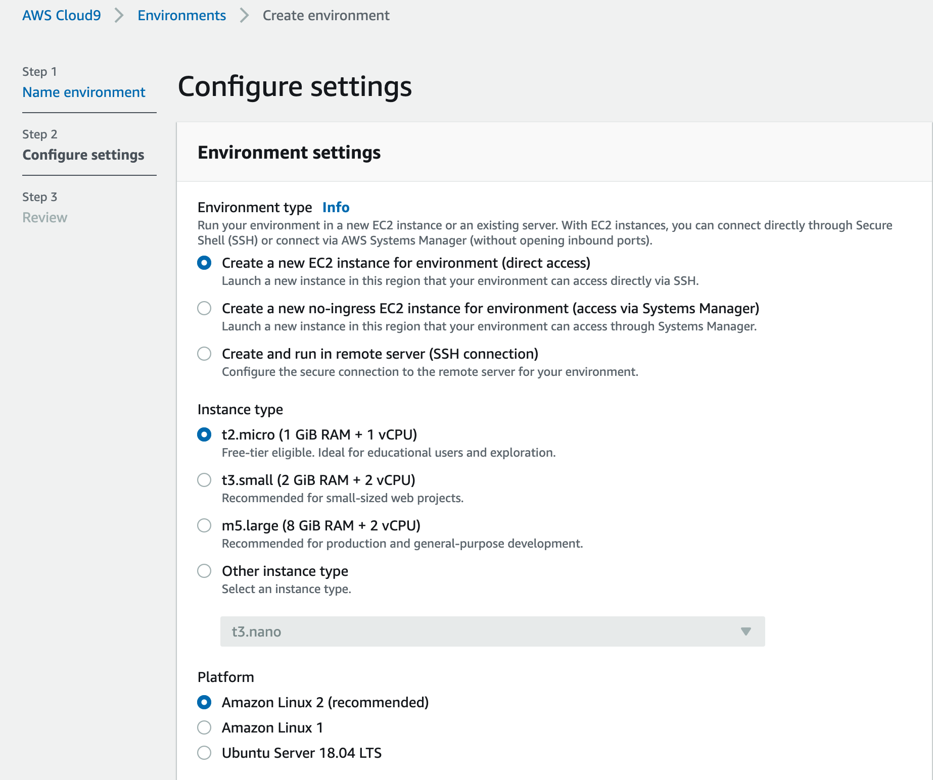 Show Cloud9 Environment settings
