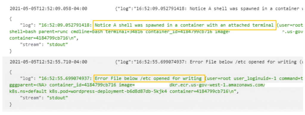 Falco alerts in CloudWatch 