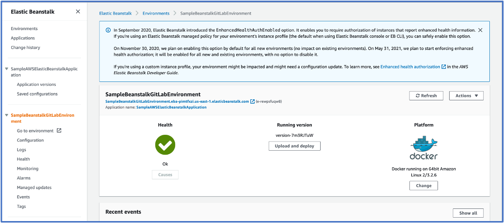 Elastic Beanstalk screen