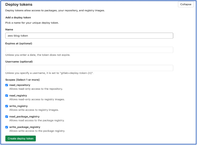 Screenshot for deploy tokens