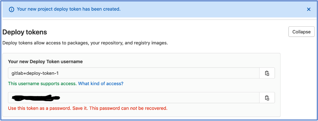 Screenshot for deploy tokens in closeup