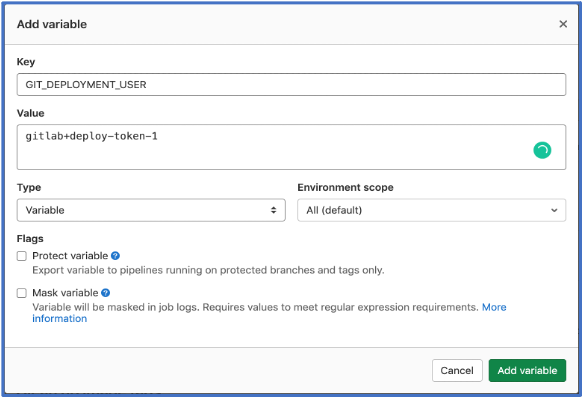 Screenshot for the Variables