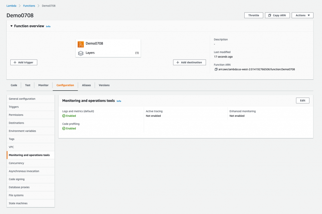 This image shows how to validate Code profiling has been turned on