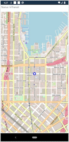 Screenshot of the gRPC microservices demo Android app, showing the map that displays streaming location data.