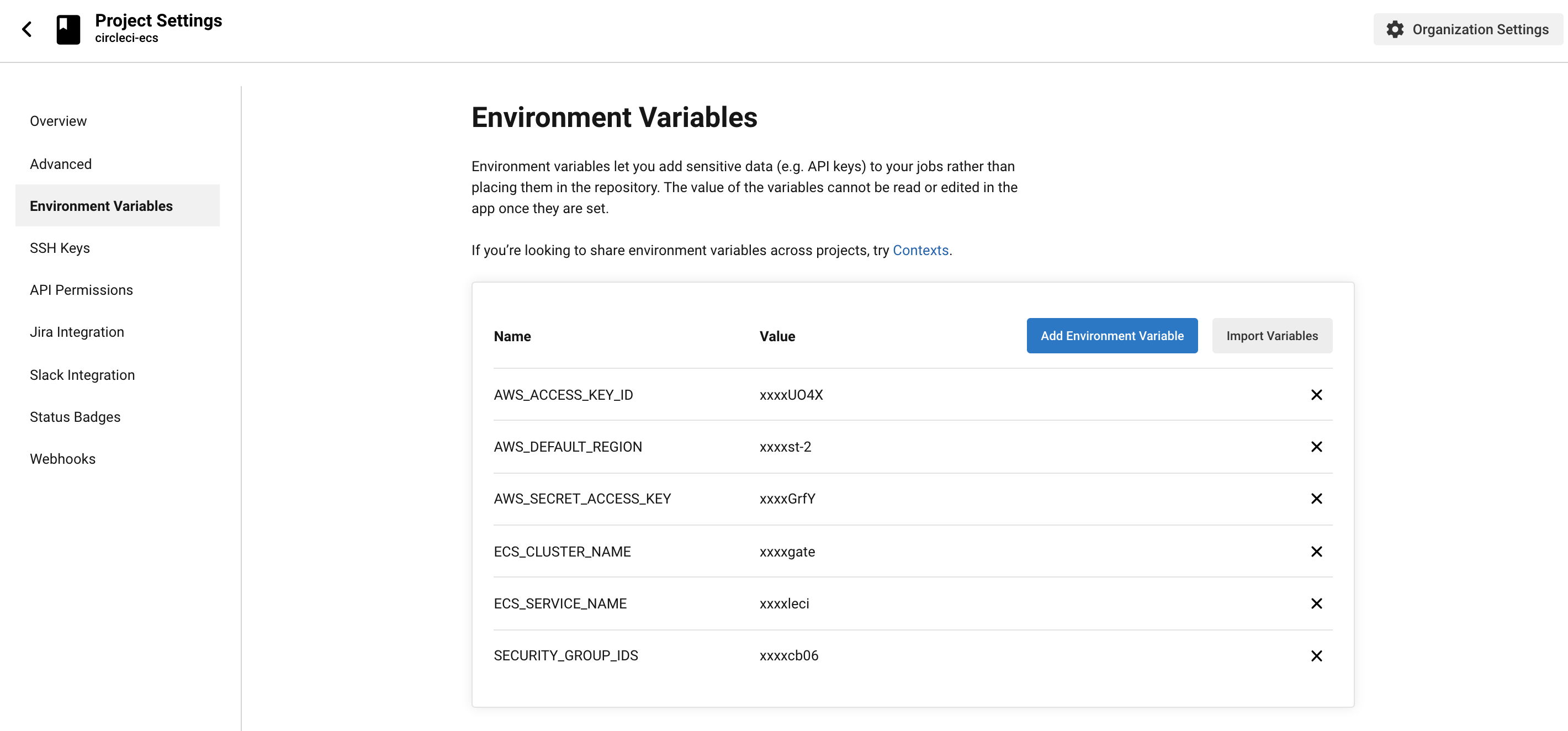 Circle CI Environment Variables