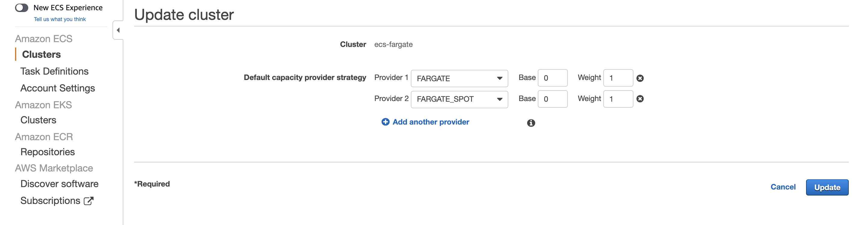 ECS Update Cluster Capacity Providers