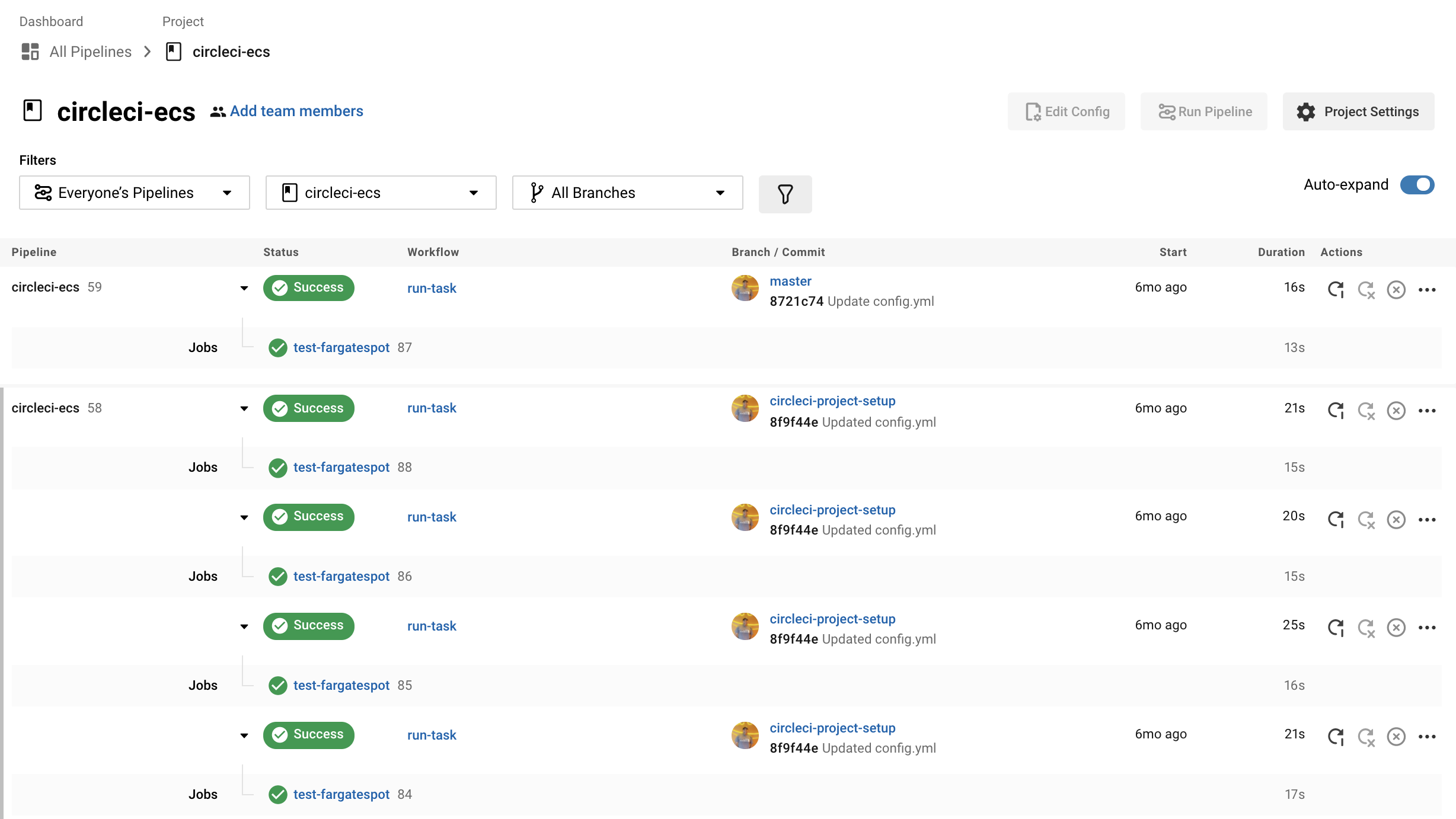 CircleCI Project Dashboard