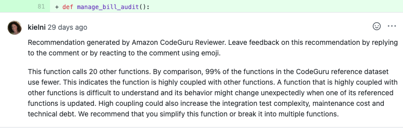 CodeGuru highly depend functions suggestions