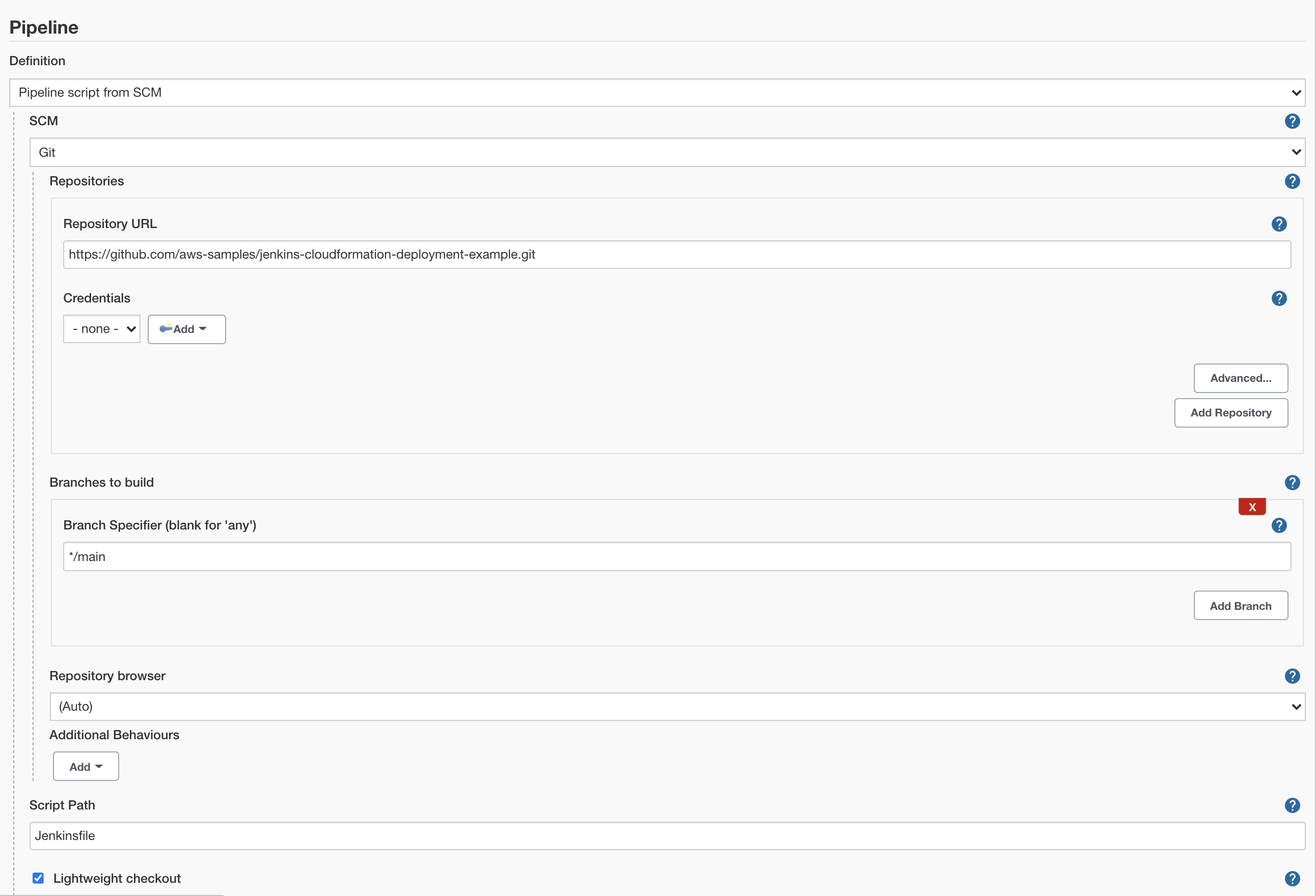 Screenshot for Pipeline configuration