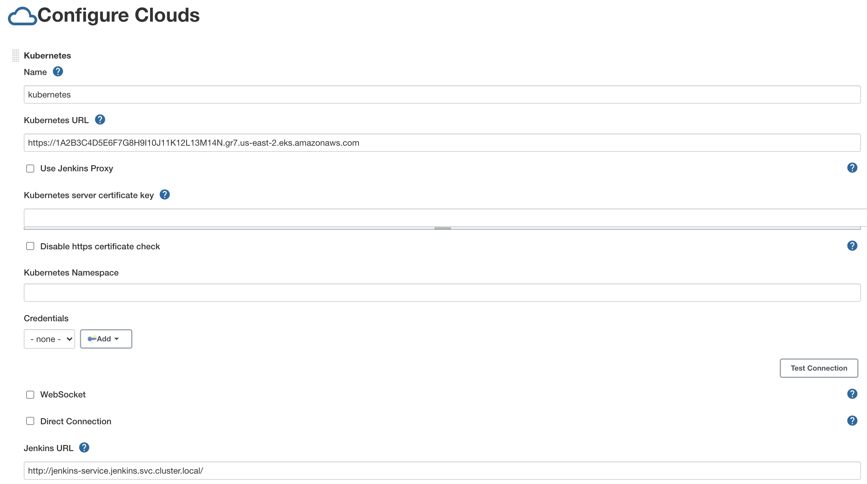 Configuring Kubernetes cloud for Jenkins