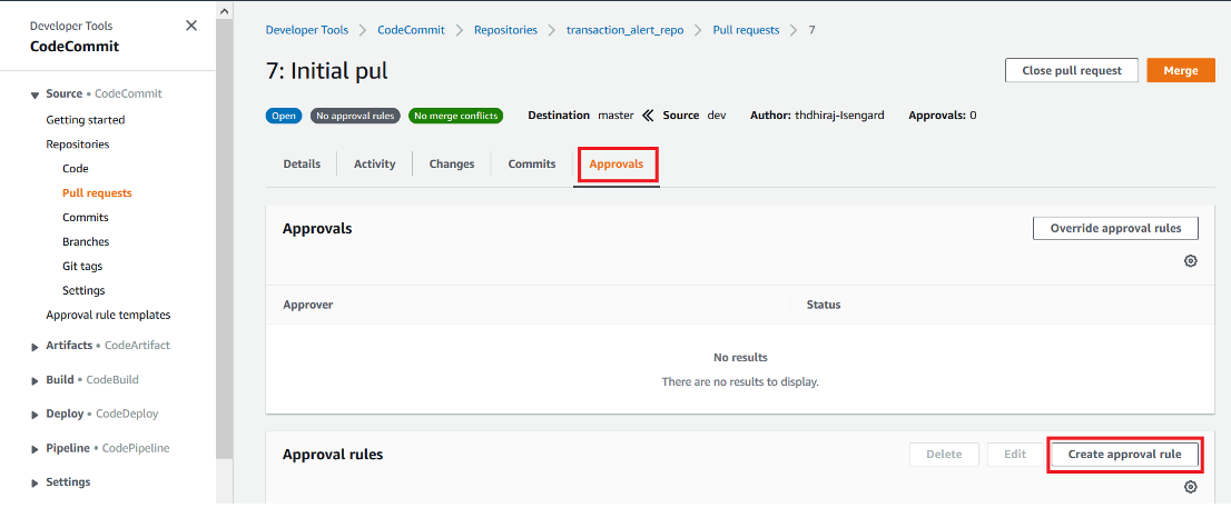 Creating new Approval rule for any merge action