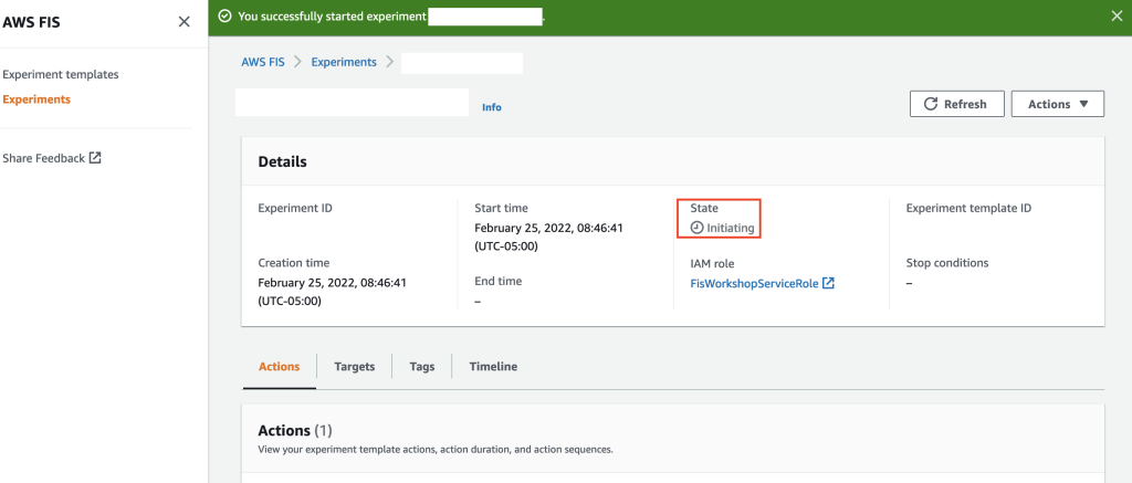 The experiment is in initiating state.