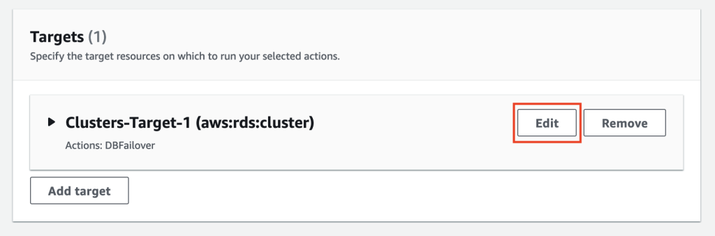 Under Targets section, the edit button for Clusters-Target-1 is highlighted.