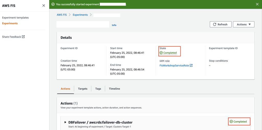 The experiment is in Complete state.