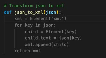 Screenshot of the code generated by CodeWhisperer on VS Code. It has a function called json_to_xml with the implementation suggestion to transform JSON payload into XML payload
