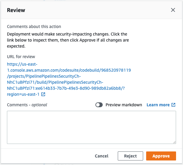 Figure 2. Manual review dialog with a link to the build logsd