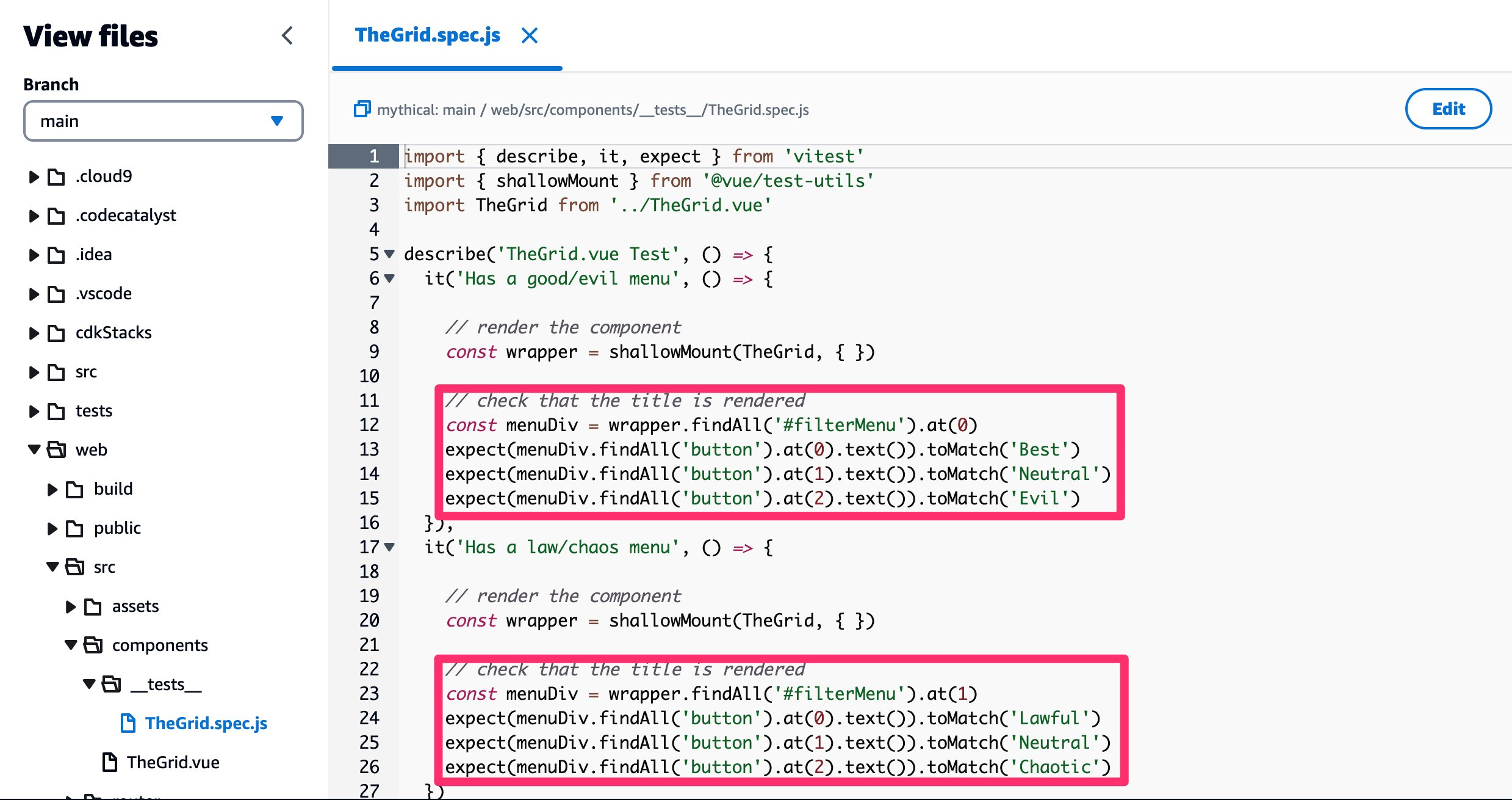 Figure 2. Unit test for the front-end that test strings have been rendered properly. 