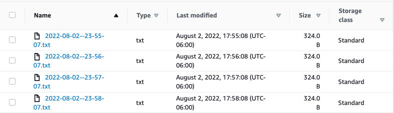 S3 bucket listing showing files not being deleted because IAM permissions DENY file deletion during FIS experiment. 