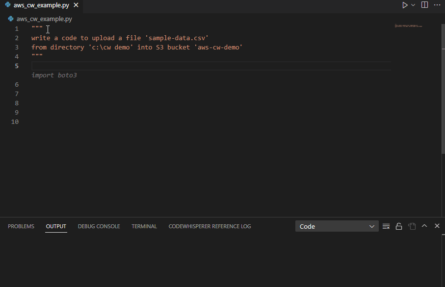 Image depicts a person typing on a computer keyboard, with a code editor window on the screen. The code shows a function for uploading a file from a local directory to an Amazon S3 bucket