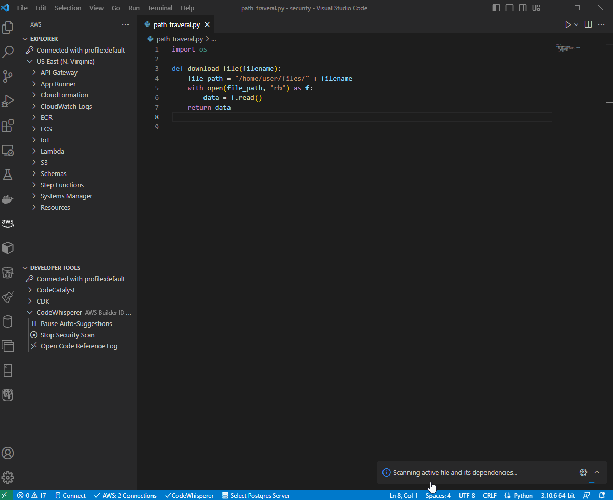 "Image is a gif of a code editor window displaying a code to download a file, with a section of the code highlighted. Below the code, there is an illustration of the identification of the most common Common Weakness Enumerations (CWEs) found in the code. However, it is mentioned that not all CWEs have been identified. Additionally, the illustration showcases the feature of being able to dive deep into the problematic line of code by clicking a button."
