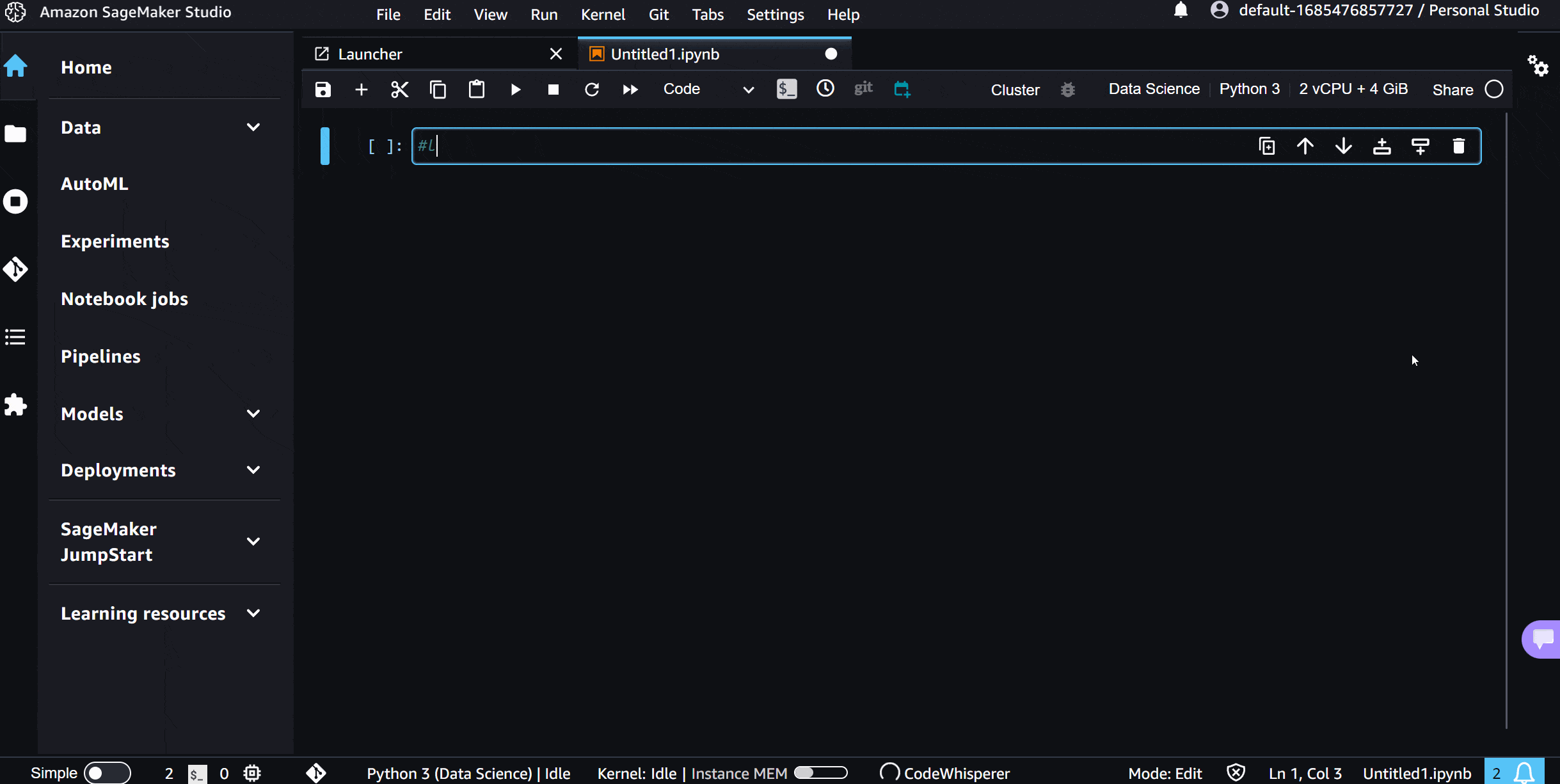 "Image is a gif of an illustration showcasing CodeWhisperer's code recommendations in SageMaker Studio. The illustration shows a code editor window with a section of code highlighted. The code pertains to loading and analyzing a dataset. CodeWhisperer is seen providing code recommendations based on comments within the code. The recommendations appear in the form of a pop-up, with suggested changes displayed."