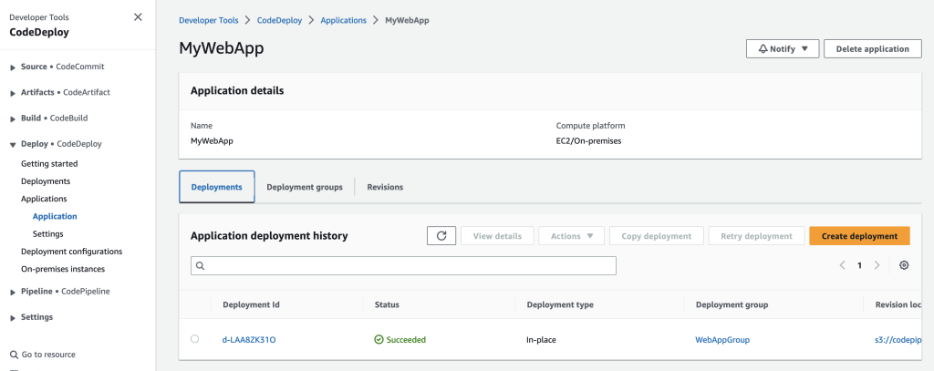 Image showing application deployment history