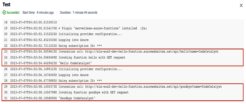 Test action in CodeCatalyst CI/CD workfl