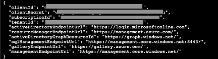 JSON output stored in AZURE-CREDENTIALS secret