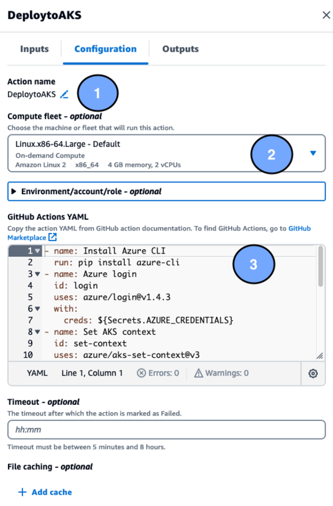 Github action configuration for deploying application to AKS