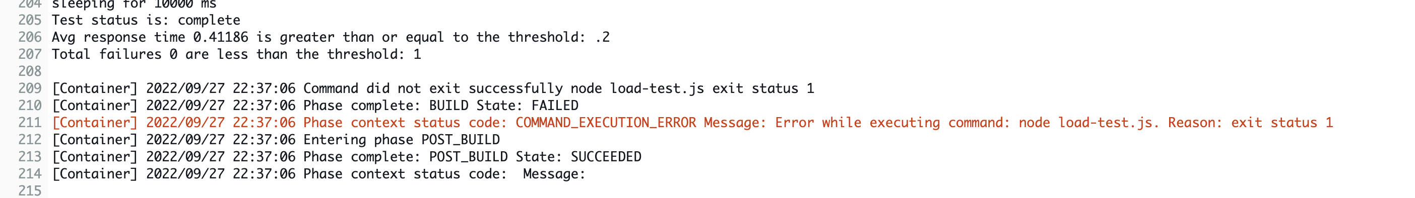 Diagram showing sample logs when load tests fail