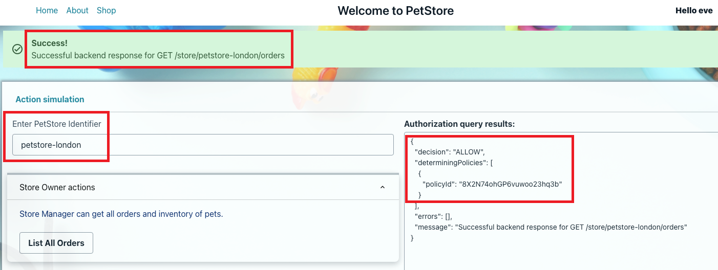 Eve is permitted to list orders for petstore-london