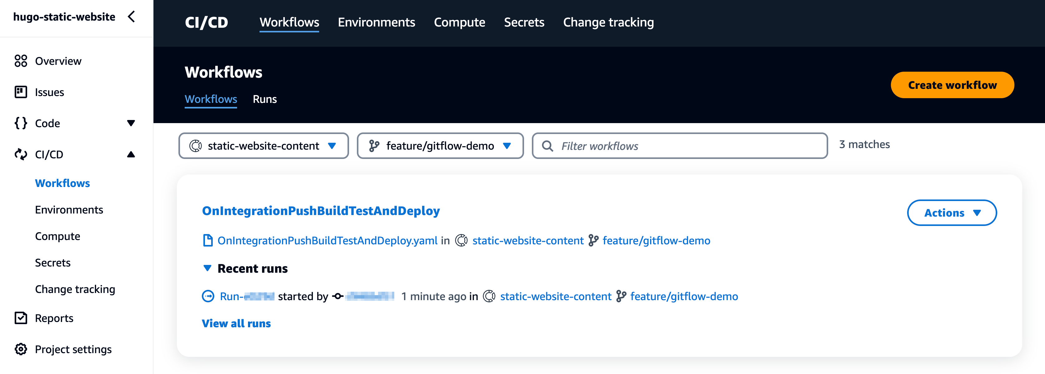 Feature branch running integration workflow.
